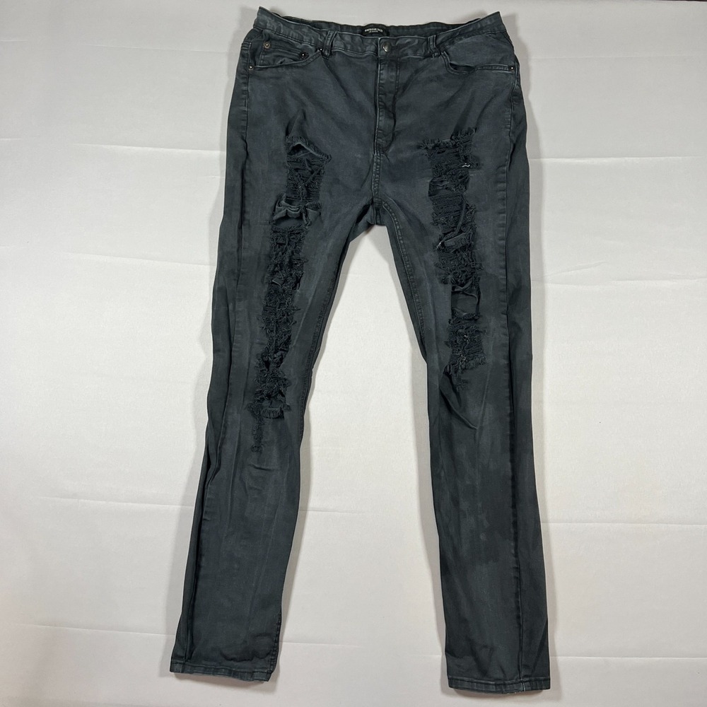 American Bazi Skinny Jeans Mens 34 Black Cotton Stretch Dark Wash Distressed